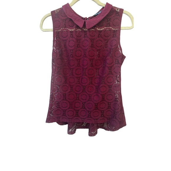 Atmosphere Burgundy Lace Sleeveless Peplum Top with Collar Women's - Picture 1 of 5